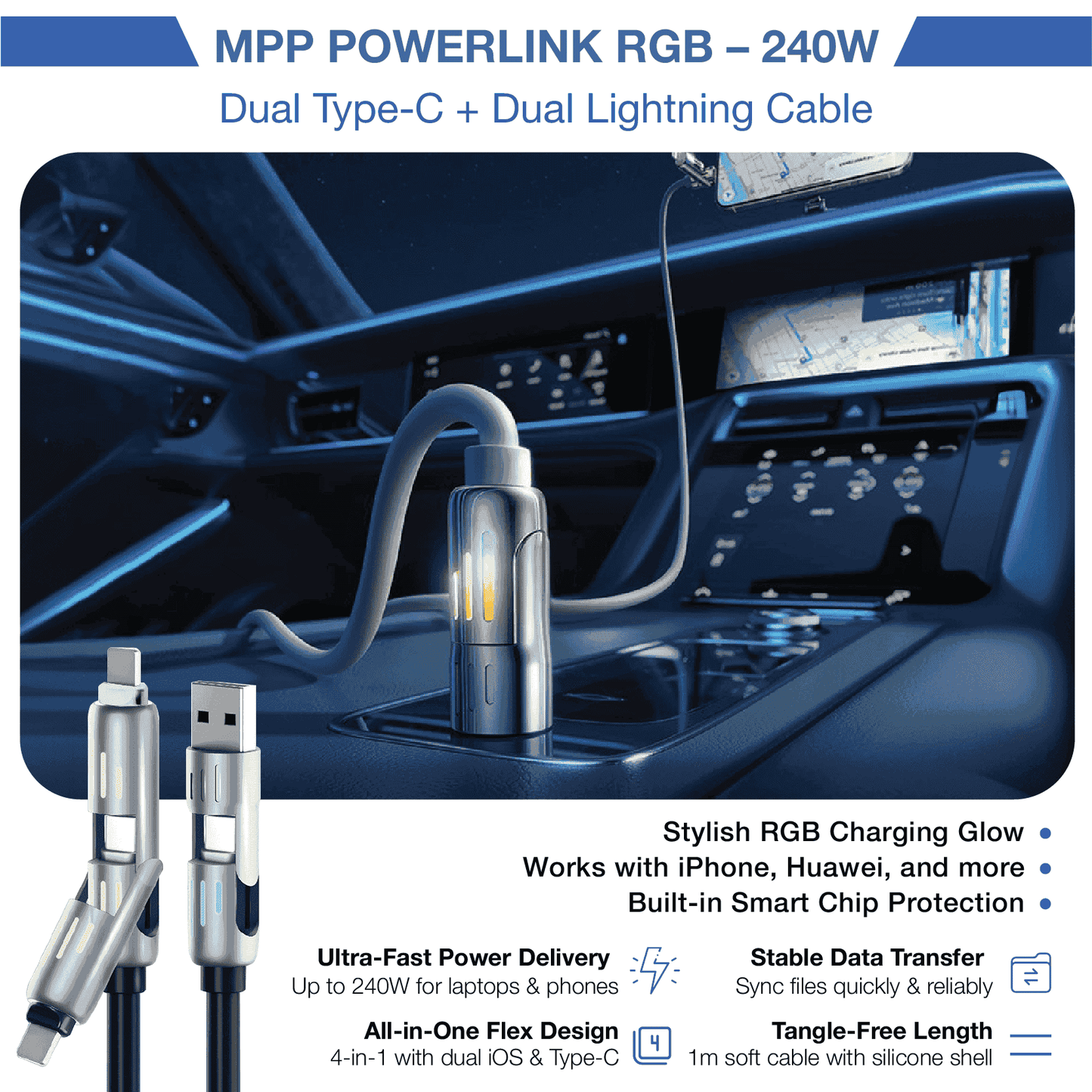 REVO® UltraCharge 4-in-1 240W Fast Charging Cable