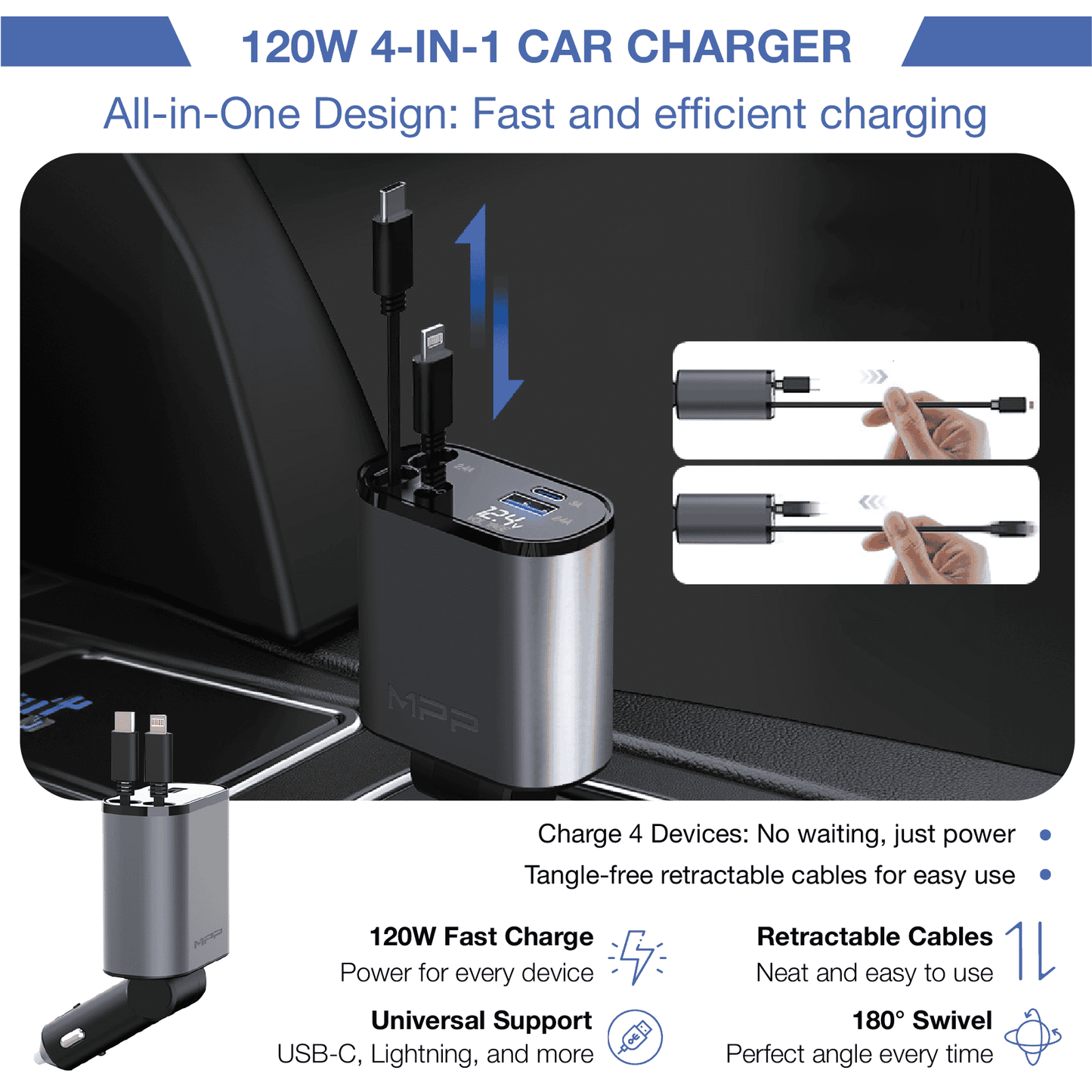 REVO® 4- in - 1 Car Charger Adapter Powerful Fast Charging The Newest 2025 MPP014