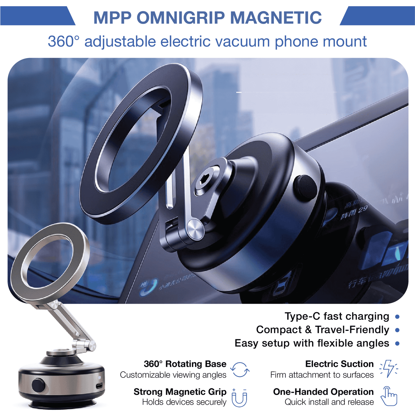 MPP® GripMaster Pro 360 – Smart Magnetic Phone Mount 2025 MPP016